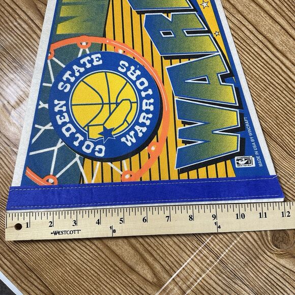 Vintage NBA Golden State Warriors Basketball Pennant WINCRAFT 1990's 30x12” - Picture 8 of 13